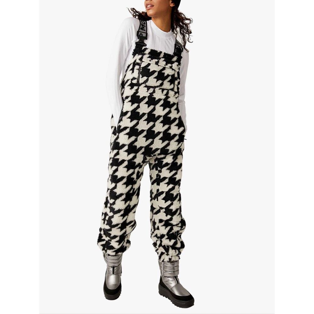NWOT Free People Movement Hit the Slopes Houndstooth Salopette Fleece One Piece